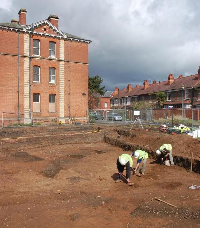 Archaeologists excavating Roman remains on the University of Worcester City Campus site